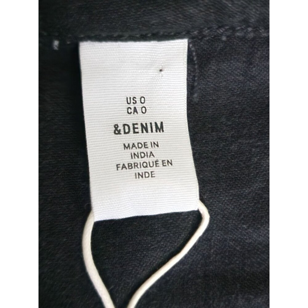 & Denim Black Dark Wash Denim Button Front Long Sleeve Shirt Dress Size 0/ XS - Picture 4 of 12